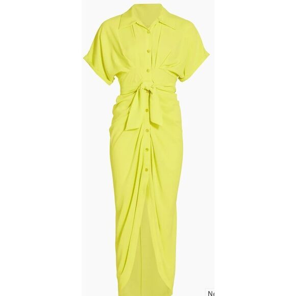 Le Superbe Miko Belted Gathered Shirtdress in Neon Yellow NWT Size 2 - Picture 1 of 9